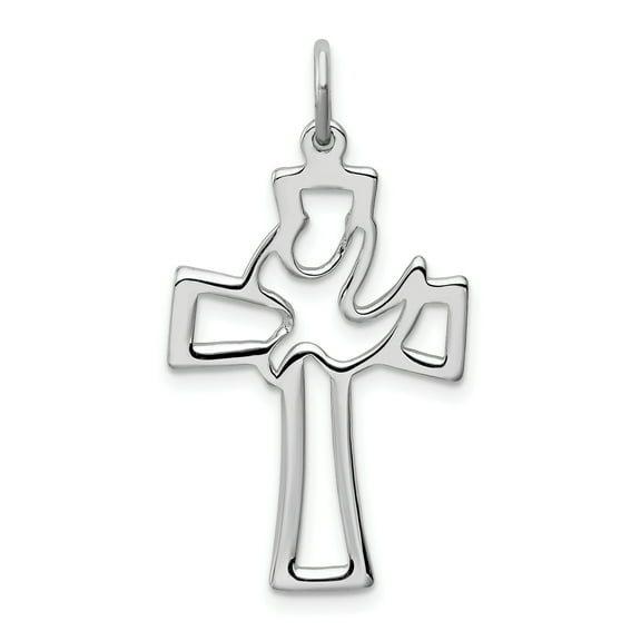 Sterling Silver Platinum-plated Polished Cut-out Dove Cross Pendant