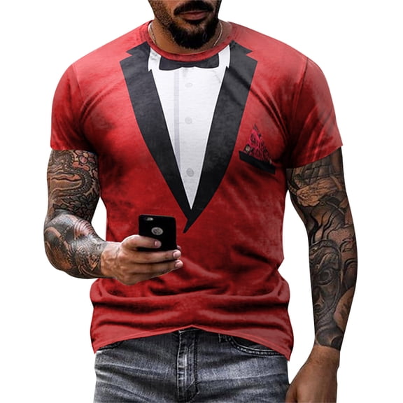 Aayomet Mens Tops Tshirts Men's Fashion Casual Top Shirt Street 3D Digital Big And Tall Mens Dress Shirts Long Sleeve Red,3XL