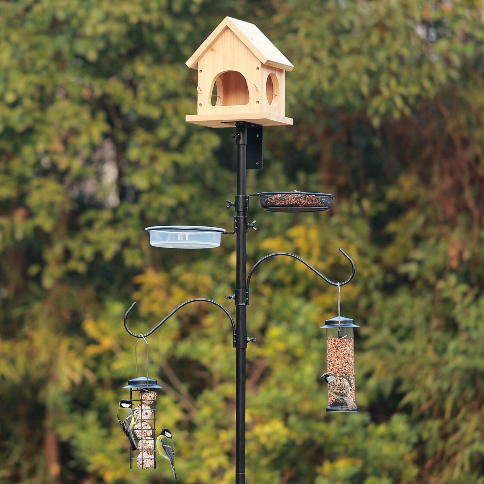 Urban Deco Bird House Pole Mount Kit 80 Inch with 2 Hanging Hooks - Heavy Duty Adjustable Bluebird Feeder Support Rod Stand Set for Outside, Yard, Garden