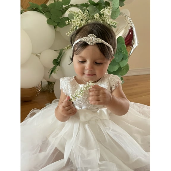Baby Girls Baptism Dress Heirloom Christening Gown with Overlay Floral Lace Design 18M
