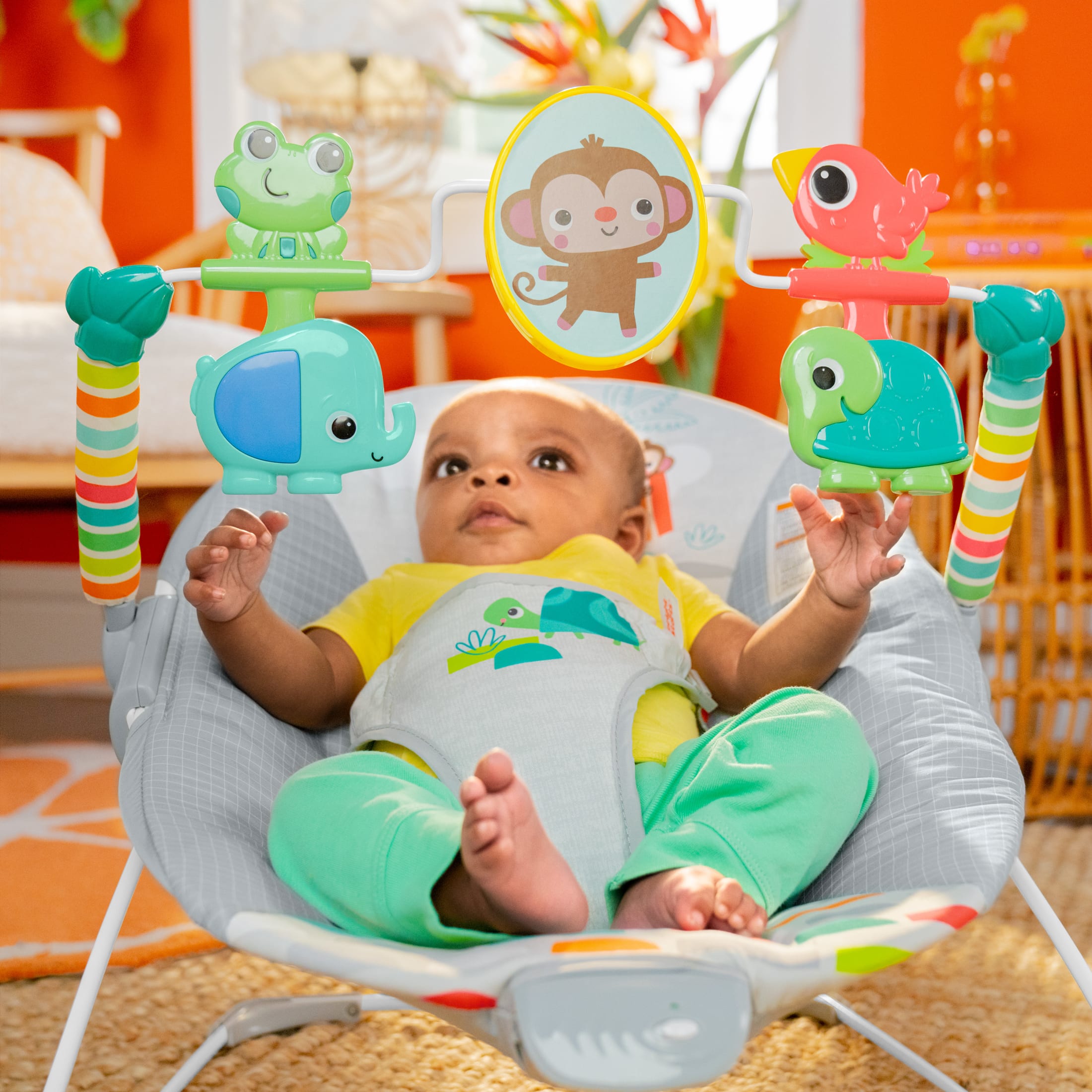 Bright Starts Playful Paradise Vibrating Baby Bouncer, Unisex photo 2
