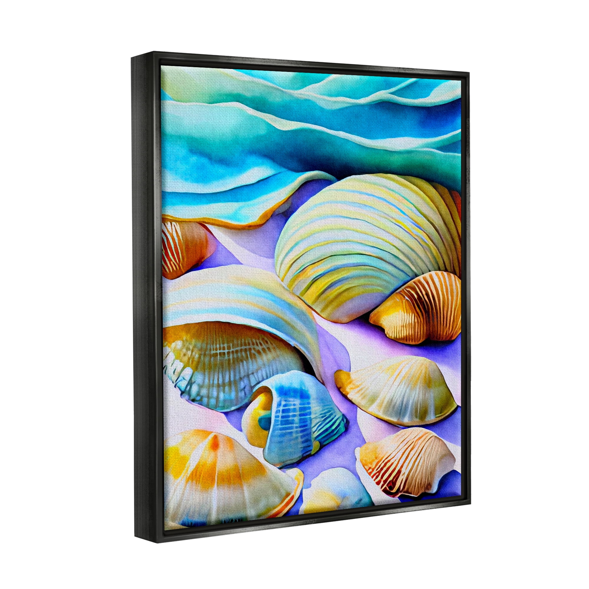 Stupell Industries Vivid Shells Abstraction Nature Painting Black Floater Framed Art Print Wall Art, 25 x 31