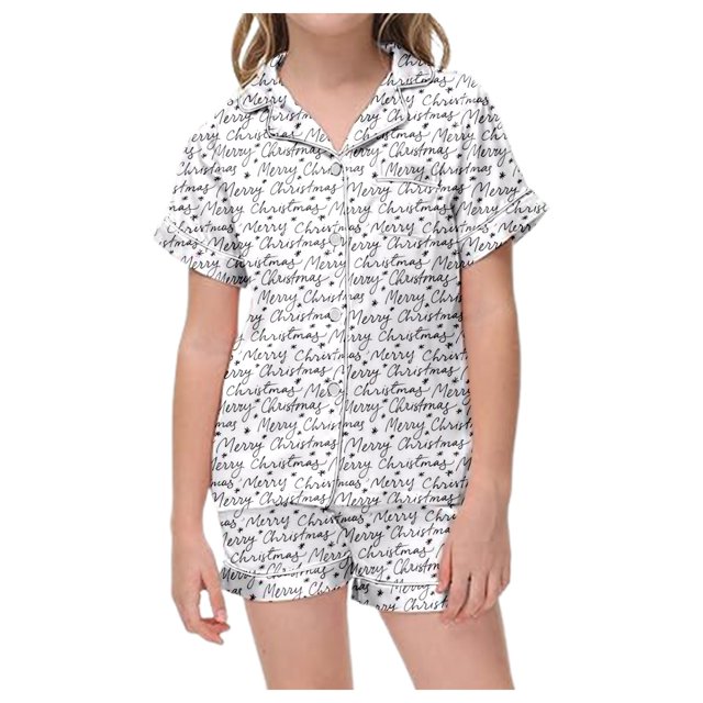 Girls Christmas Pajama Set Two Piece Outfit with Functional Pockets Holiday Family Matching Sleepwear,Size:12-13 Years