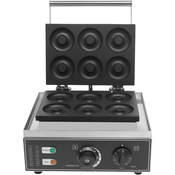 Mini Donut Maker 6 Holes Commercial Electric Donut Machine 110V 1500W Double-Sided Heating Non-Stick Doughnut Maker Machine for Home Bakery Dessert Shop
