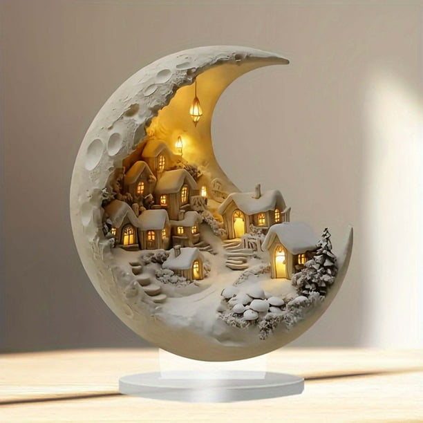 Adorno Decorativo de Escritorio de Casa de Nieve con Luz Lunar de Acrílico