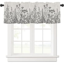 Black Grey Leaf Wildflower Kitchen Curtains Valances for Windows Spring Summer Leaves Rod Pocket Valance Window Treatments Farmhouse Toppers Curtain 54x18 Inch for Bedroom Bathroom Living Room Decor