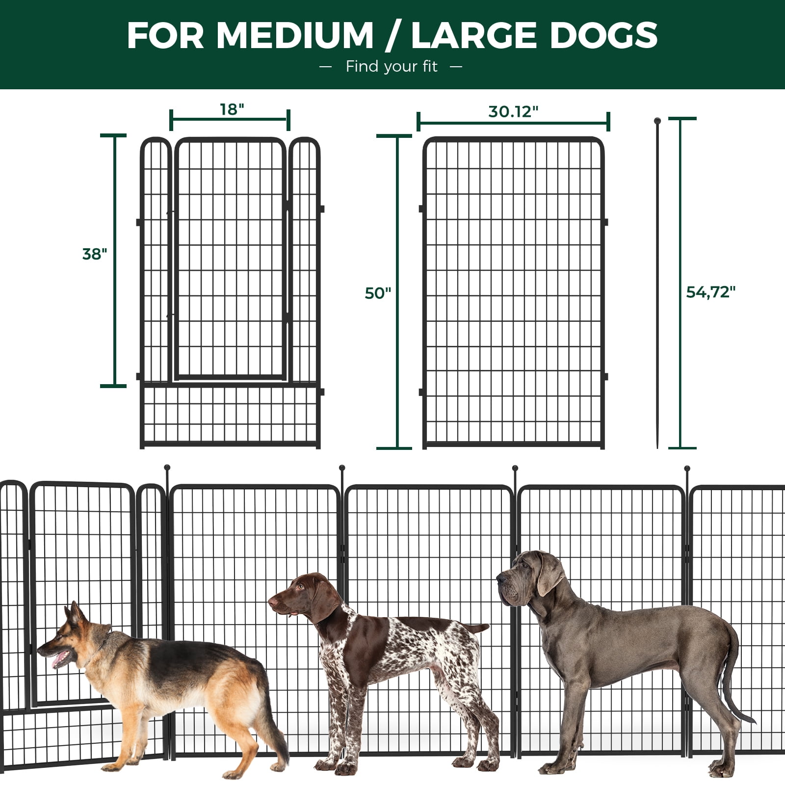 FXW Rollick Dog Playpen Outdoor 16 Panels 50 Height Dog Fence Exercise Pen with Doors for Large Medium Dogs Pet Puppy Playpen for RV Camping Yard