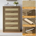 thumbnail image 4 of OAKHAM 5 Drawer Dresser, Rattan Wide Chest of Drawers for Bedroom Living Room, Special Walnut, 4 of 8