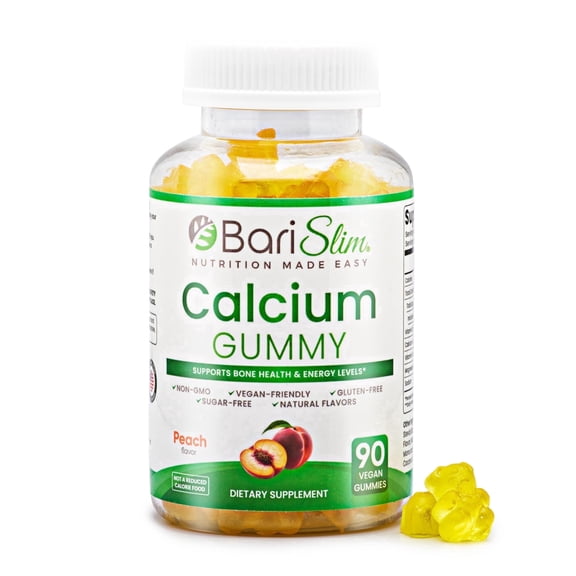 BariSlim Calcium Citrate Gummies with Vitamin D3 & Magnesium for Bone Health Support, Adults, Peach Flavor, 90 Count