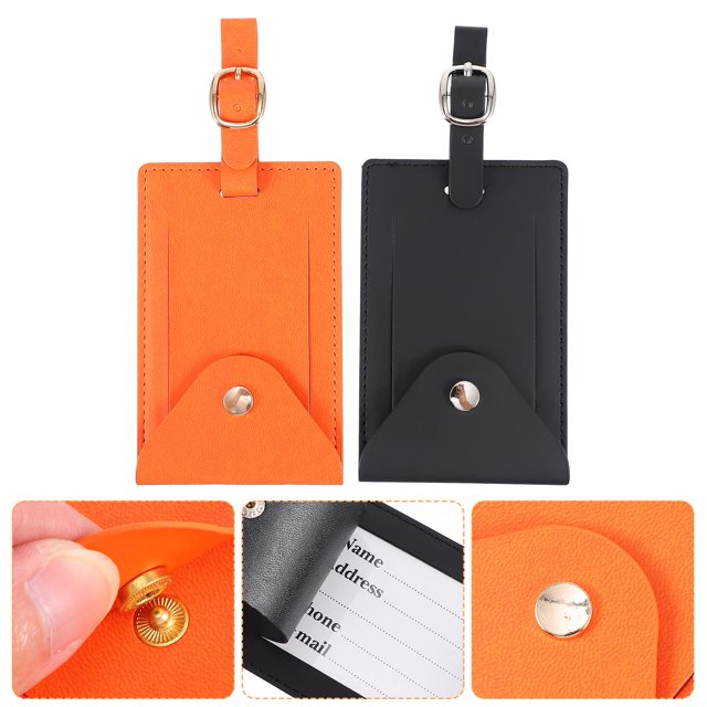OUNONA Lot de 2 Étiquettes de Bagages Rectangulaires Noires et Oranges en PU pour Identification des Bagages de Voyage