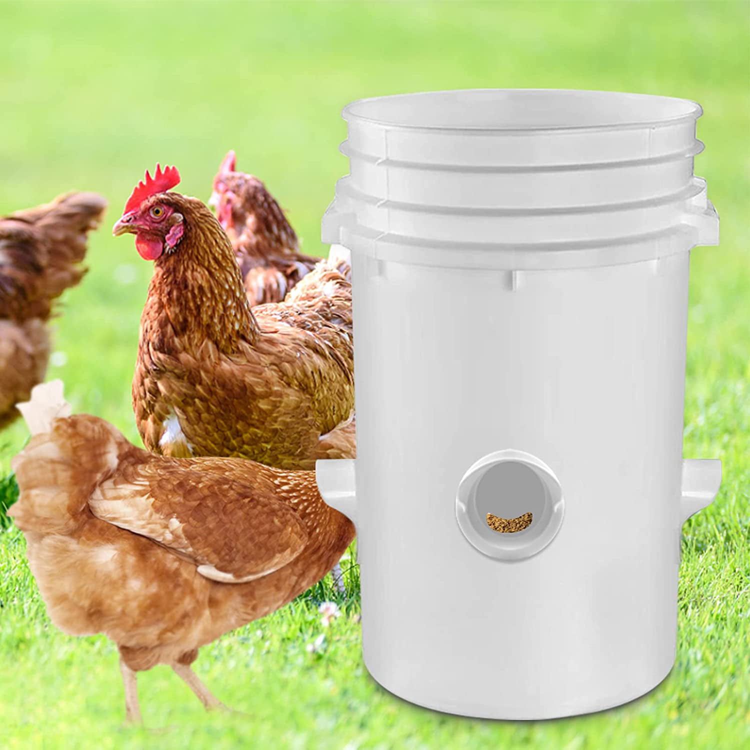 Durable+Rainproof; Constant Feed+Less Waste Boxes（8 Ports,1 Hole Saw） Barrels Well Fit for Buckets Easy Installation Bins Troughs Fast DIY Chicken Feeder Poultry Feeder 