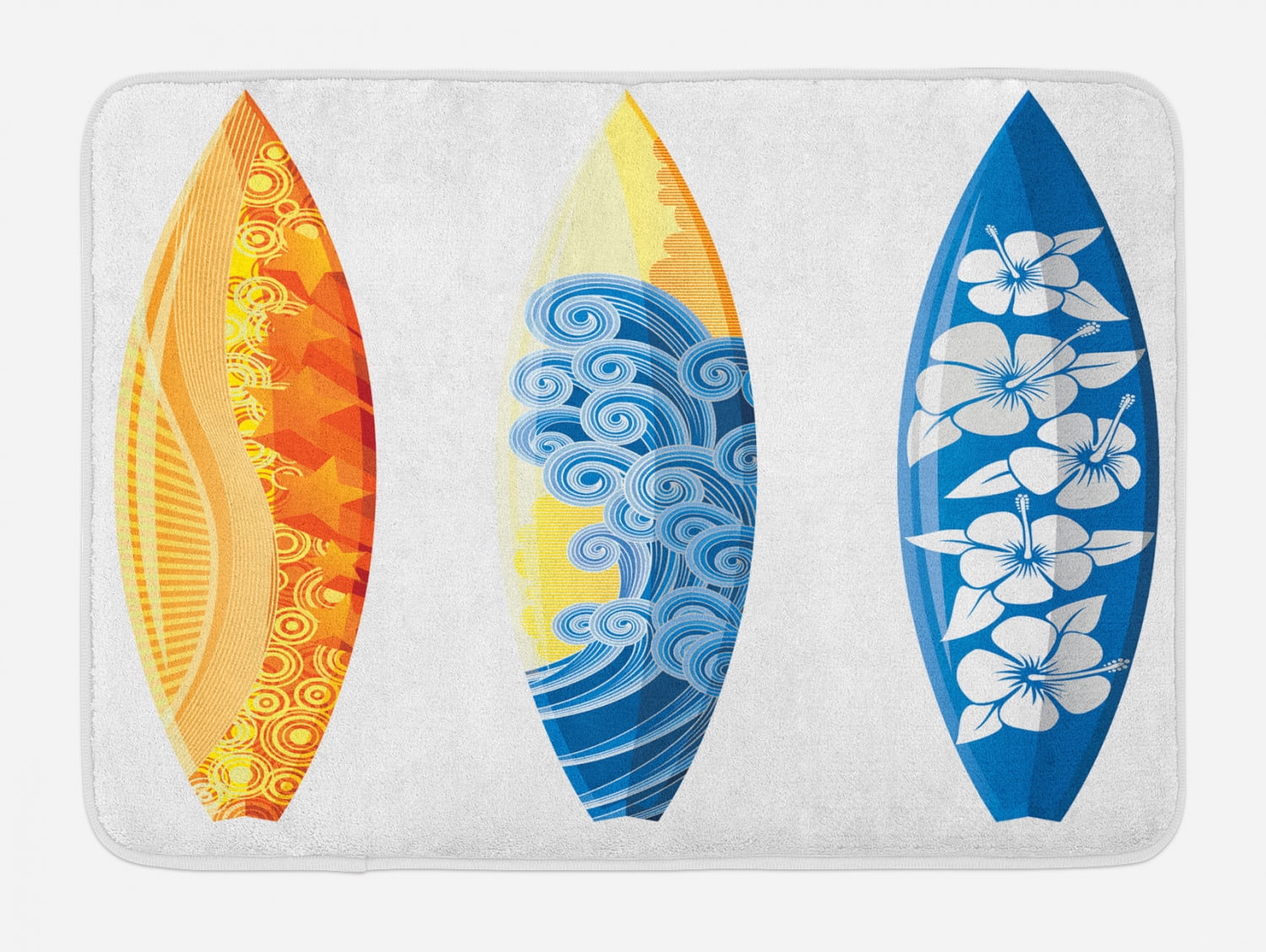 Surf Bath Mat, Ornate Colorful Surfboards Vocation Fun Water Sports