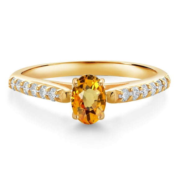 Gem Stone King 10K Yellow Gold Yellow Sapphire and White Lab Grown Diamond Engagement Ring for Women (0.80 Cttw, Oval 6X4MM, Gemstone September Birthstone, Size 7)