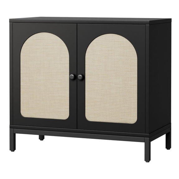 Black Buffet Cabinet with Storage, Kitchen Storage Cabinet with Rattan Doors, Accent Cabinet with Adjustable Shelves, Sideboard Cabinet Cupboard Console Table for Living Room
