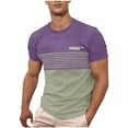 thumbnail image 2 of Mens Shirts Plus Size under $5 Short Sleeves Stripe Turndown Patchwork Casual Pullover Fitness Sports T Shirt Purple XXL, 2 of 6
