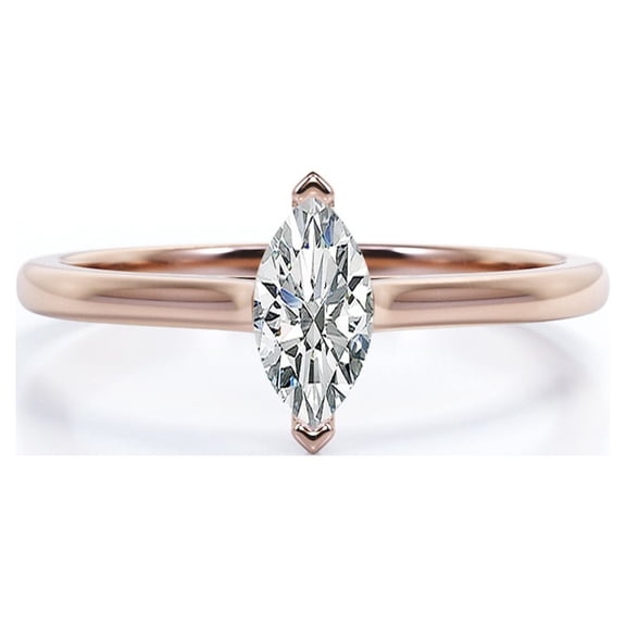 JeenMata 1 Carat Unique Marquise Cut Solitaire Engagement Ring in 18K Rose Gold Plating over Silver