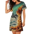 thumbnail image 2 of Easygdp Space Adventurer Cat Camisón de manga corta para mujer, informal, estampado, 2 of 6
