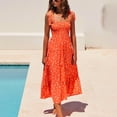 thumbnail image 1 of SMihono Robe Maxi Bohème d'Été pour Femmes Grande Taille Bretelles Imprimé Long Pli Taille Élastique Style Vacances Robe de Plage, 1 of 8
