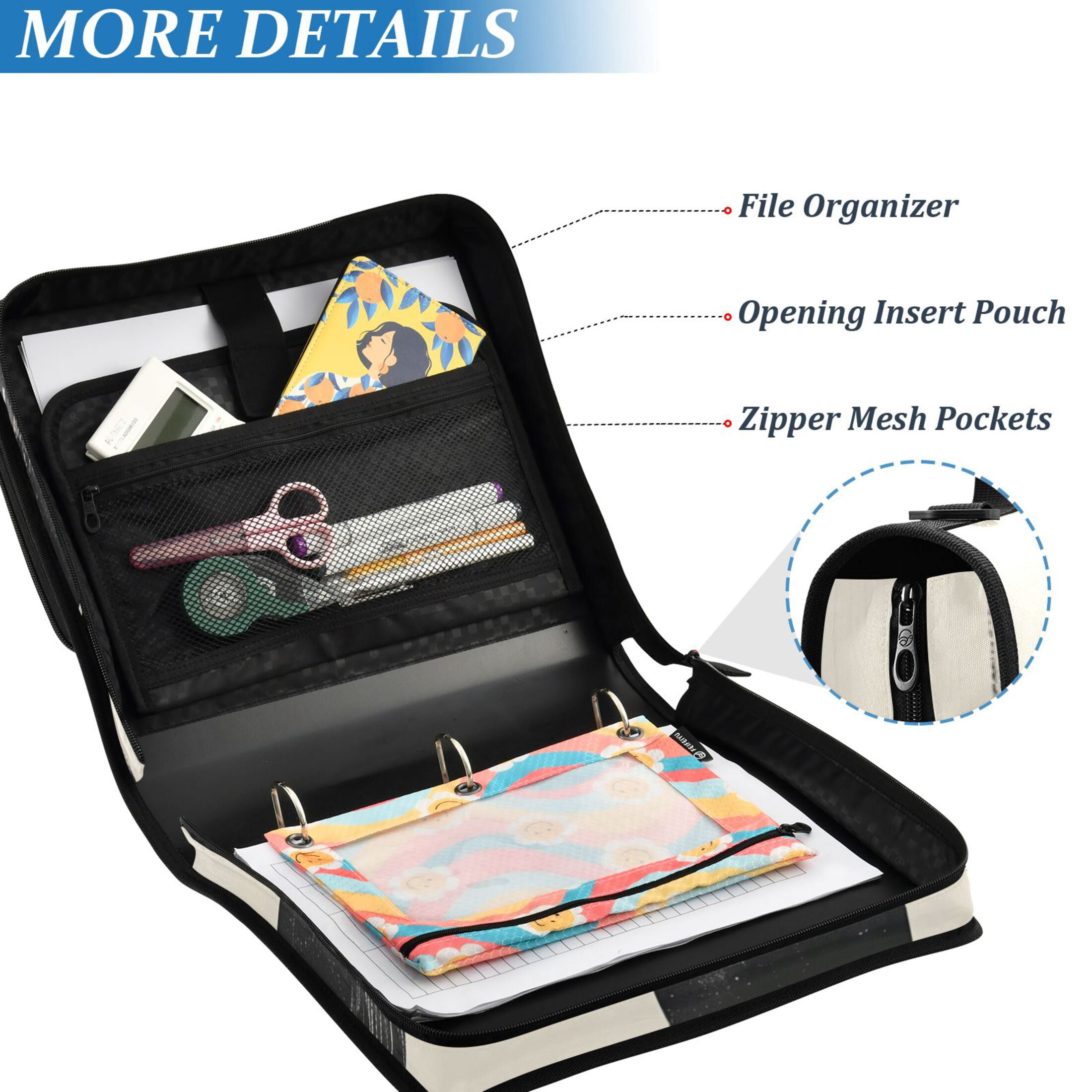 ALAZA Zipper Binder Pink and Black Checkered Pattern 3 Ring Trapper Keeper File Folder Organizer Bag