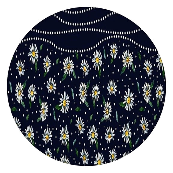 Dark Blue Daisy Flower Pattern Round Fitted Tablecloth with Elastic Edge,Dining Table Cover Waterproof,Outdoor Round Tablecloth for Camping,Dining,Indoor and Outdoor