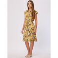 thumbnail image 4 of Vestido camisero floral de chifón de verano para mujer, manga casquillo, todos los días, casual, vestidos de cintura elástica ahumados Amarillo XL, 4 of 6