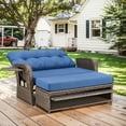 thumbnail image 2 of Parkwell Outdoor Patio Wicker Daybed,Rattan Loveseat Sofa with Built-in Storage, Adjustable Backrest, and Retractable Tray,Brown/Navy, 2 of 9