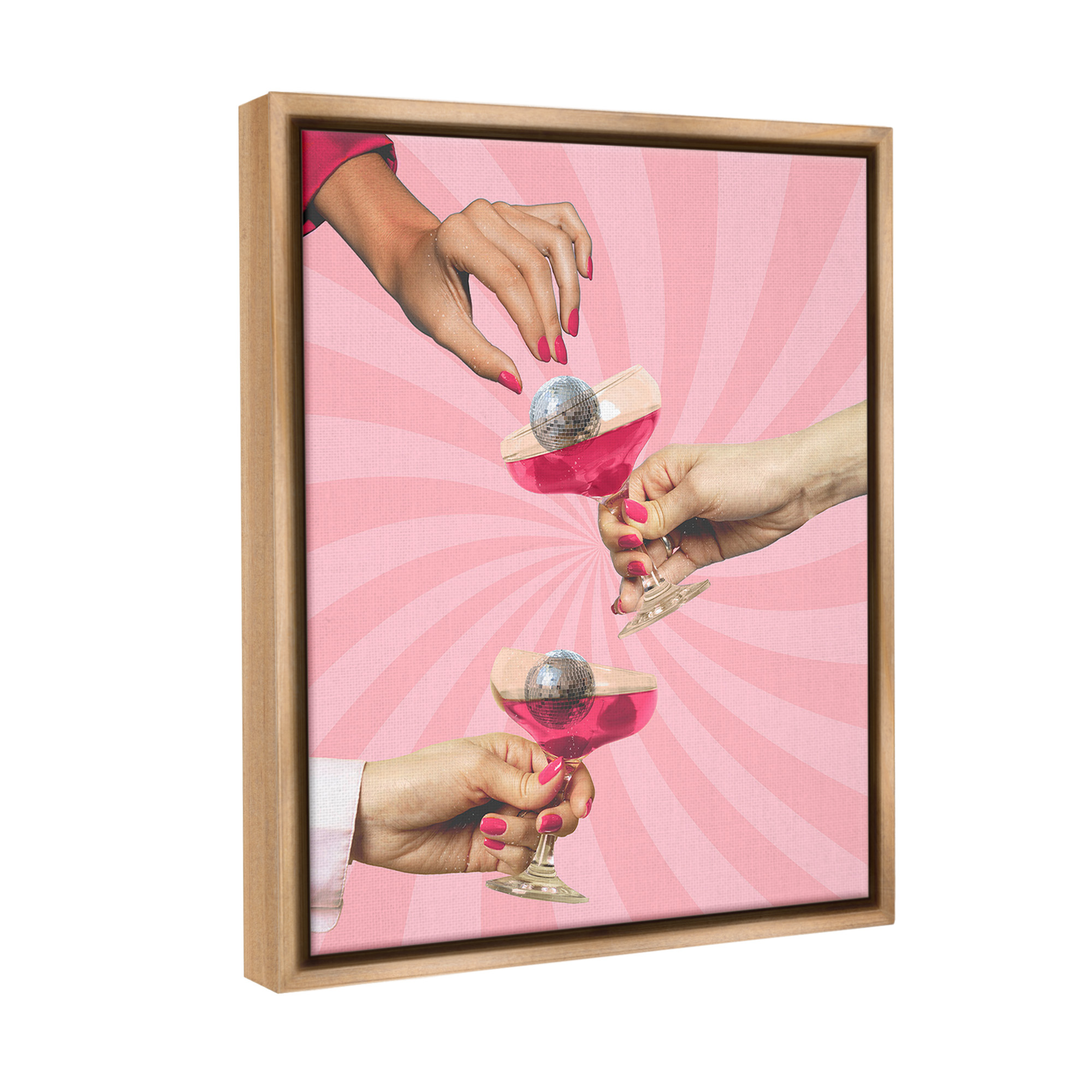 Stupell Industries Disco Cocktails on Stripes Food & Beverage Painting Brown Floater Framed Canvas Art Print Wall Art, 25 x 31