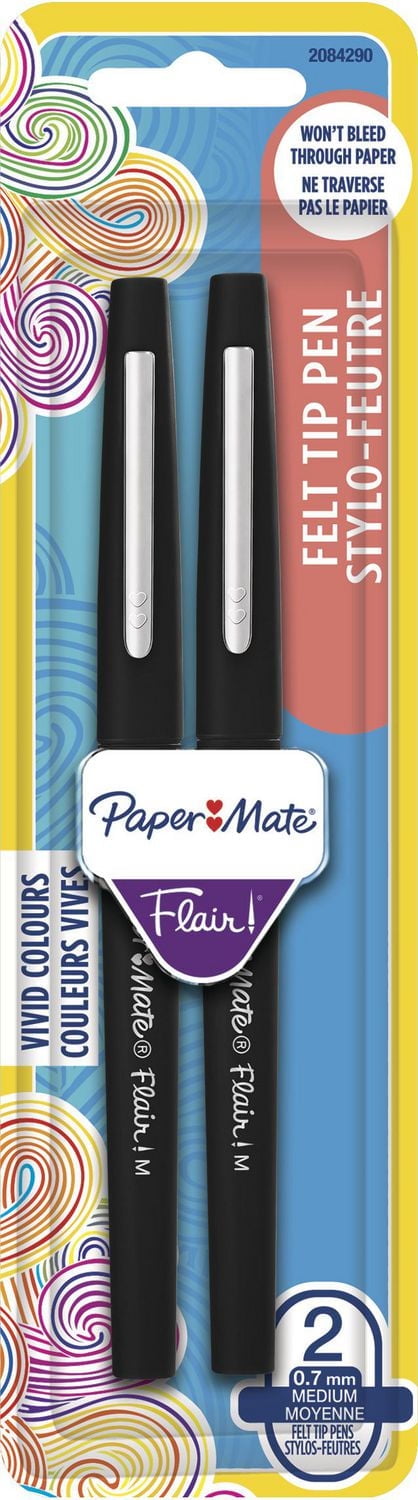 Paper Mate Flair Felt Tip Pens, Medium Point (0.7 mm), Black, 2 Count, 2 Count