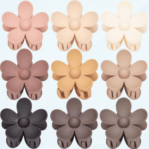 9 PCS Flower Matte Hair Clips,Claw Clips,Large Hair Claw Clips For Women Thick Hair, Non Slip 9 Styles Strong Hold Metal Claw clips Hair Clips for Women Thick Hair & Thin Hair,Hair Clip Brown color