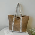 thumbnail image 2 of 8949 Bolso Paja Portátil Un Hombro Con Correa Hombro Lentejuelas Tejida A Mano Playa Verano (Plata), 2 of 9