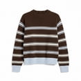thumbnail image 4 of Vynhevius Women's Sweater Striped Round Neck Long Sleeve Knit Pullover Top, 4 of 5
