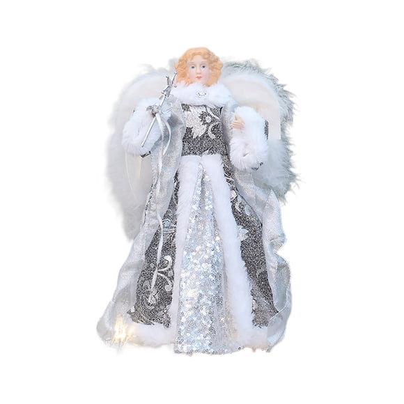 B Christmas Tree Topper Star Angel Doll With Fabric Dress Winged Holiday Decor For Home Party 11.81X7.08X5.9 Inches 0.24Lb