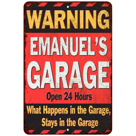 EMANUEL'S Garage Warning Man Cave Wall Decor 8 x 12 High Gloss Metal 208120030501