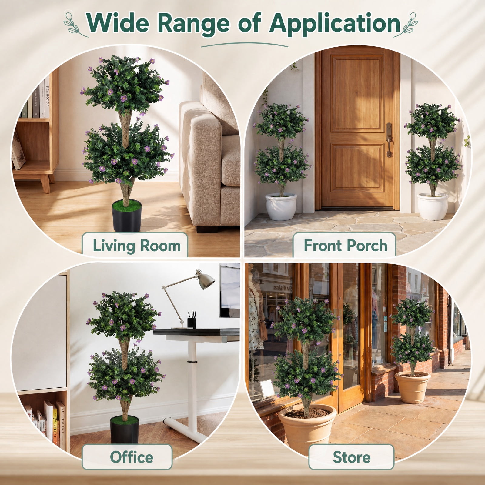 Vebreda Artificial Plant Decor, 2 Pack 36" Artificial Double Ball Boxwood Topiary Tree with 41 Blossoms, Vivid and Lifelike Boxwood Tree