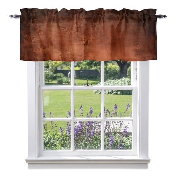 Rust Orange Ombre Valances for Windows, Vintage Brown Black Rustic Boho Shabby Chic Valance Window Treatment Rod Pocket Short Curtains Valances for Kitchen Bathroom 56"W x 16"L