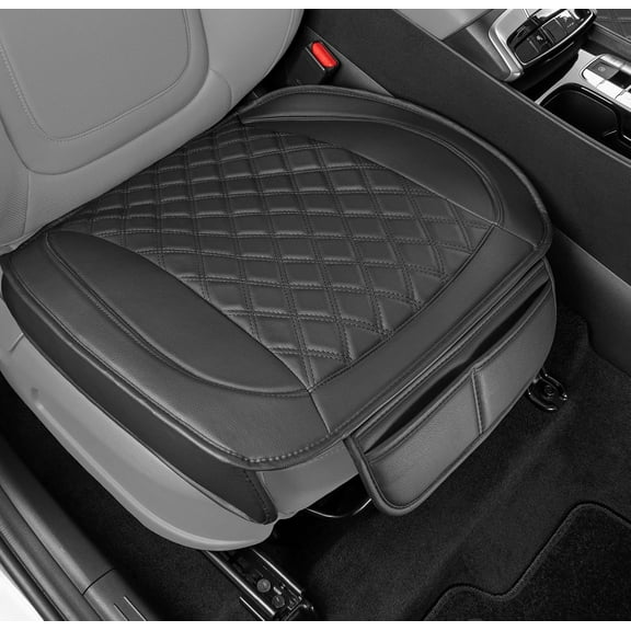 Motor Trend Car Seat Cushion Diamond Stitched Faux Leather Seat Cushion for Cars Trucks SUV, Black Padded Car Seat Cover with Storage Pockets, Premium Automotive Seat Cover for Front Seat