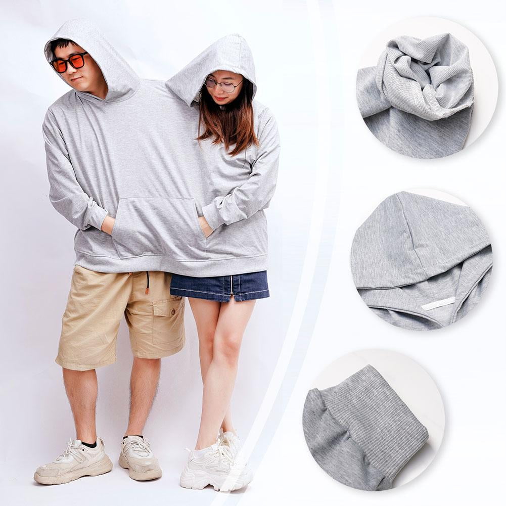 Funny Couple Hooded Sweatshirt, Unisex Casual Long Sleeve Pullover Loose Fit Top For Two People Wearing, Oversized Intimate Hoodie, Grey I2Z6