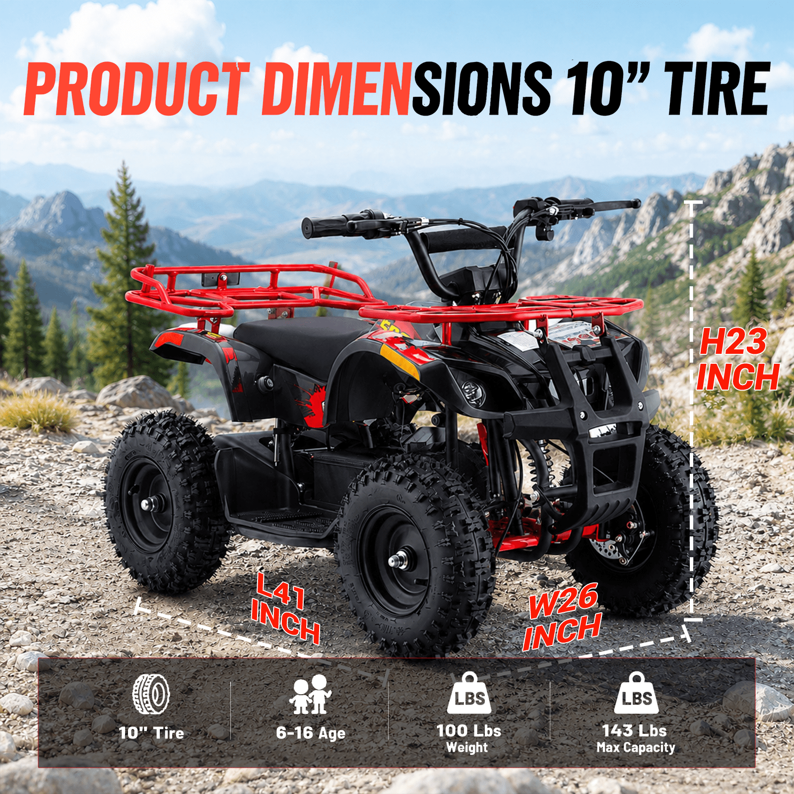 HOVER HEART Electric Dirt Quad, 36V 500W 4-Wheeler, Dual Suspensions, Age 13+