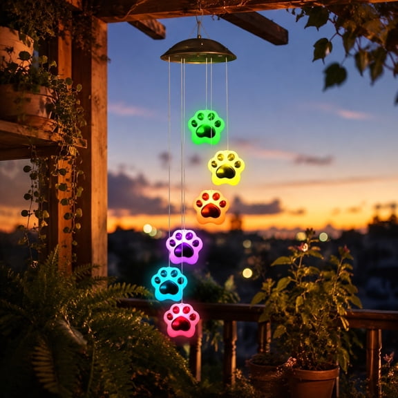 Roiihwy Black Solar Wind Chime Light Color Changing LED, Aluminum Alloy Hanging Light for Courtyards Guesthouses Gardens Paw Style