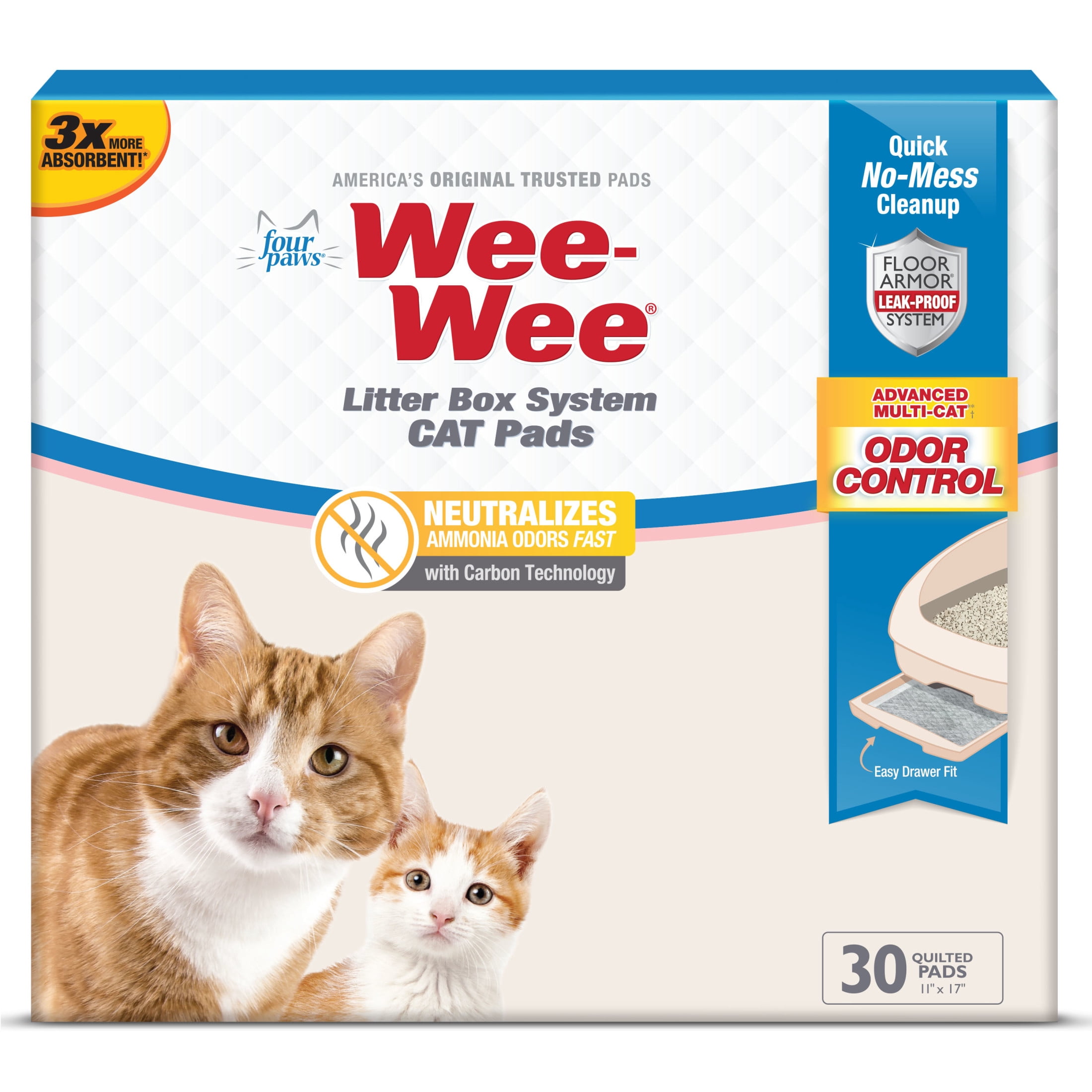 Four Paws Wee-Wee Cat Litter Box System Pads 11" x 17" (30 Count)