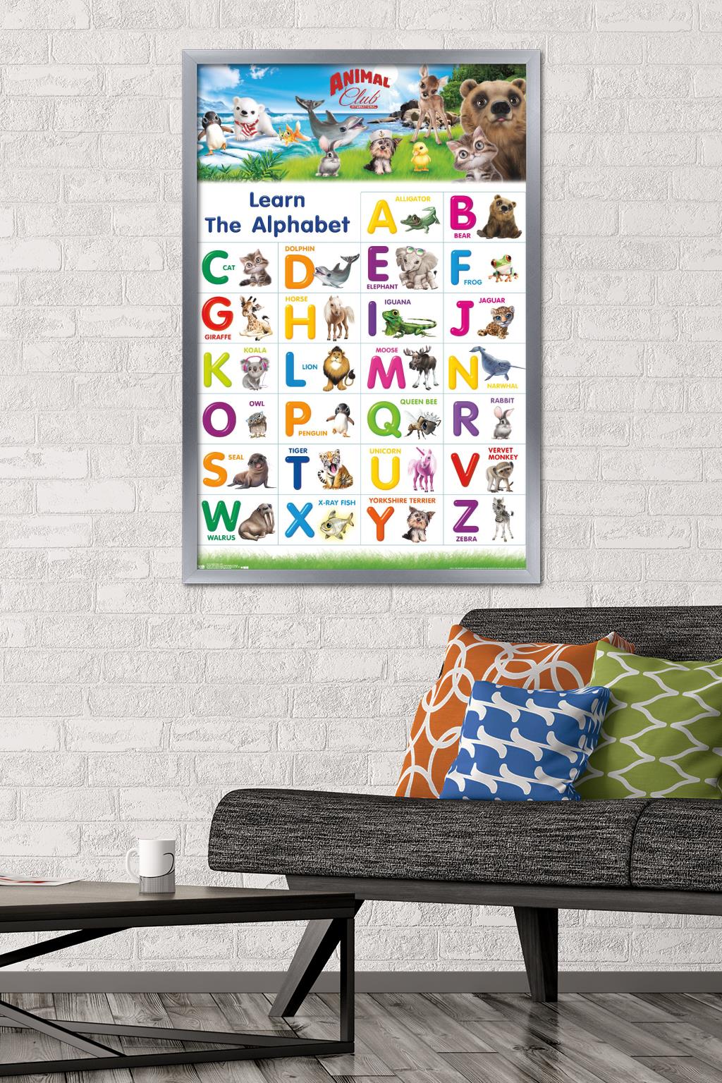 Animal Club - Letters ABC Wall Poster, 22.375" x 34", Framed