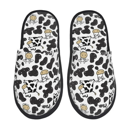

Qekee Cow print Slippers for Women and Men Fluffy Cute Cozy House Slipper Funny Furry Bedroom Slippers for Women Indoor -Medium