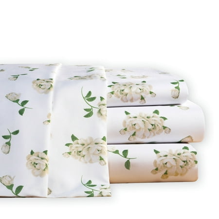- Magnolia Blossom Floral Microfiber Bed Sheet Set, Queen, White