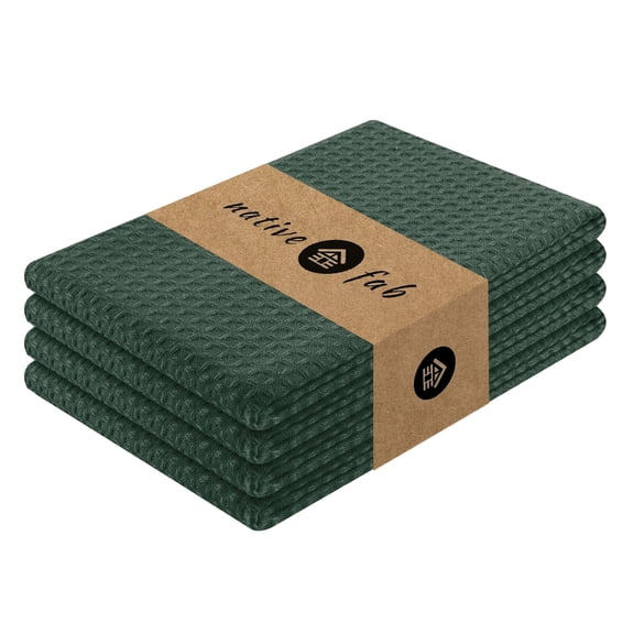 Native Fab 4 Pack Waffle Kitchen Tea Towels 16x26 - Absorbent Dishcloths for Cleaning - Olive Green