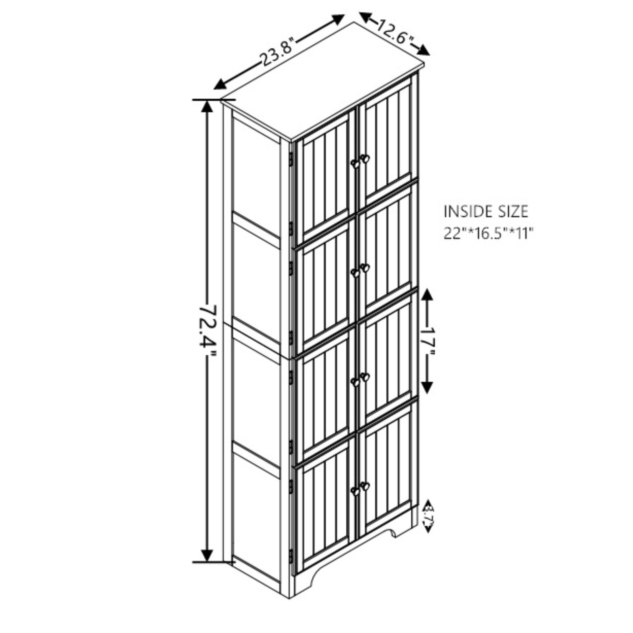 Noble House Vandal 72.4" Tall Storage Cabinet, 8-Door Freestanding Pantry Bookshelf with Shelves, Kitchen, Cherry