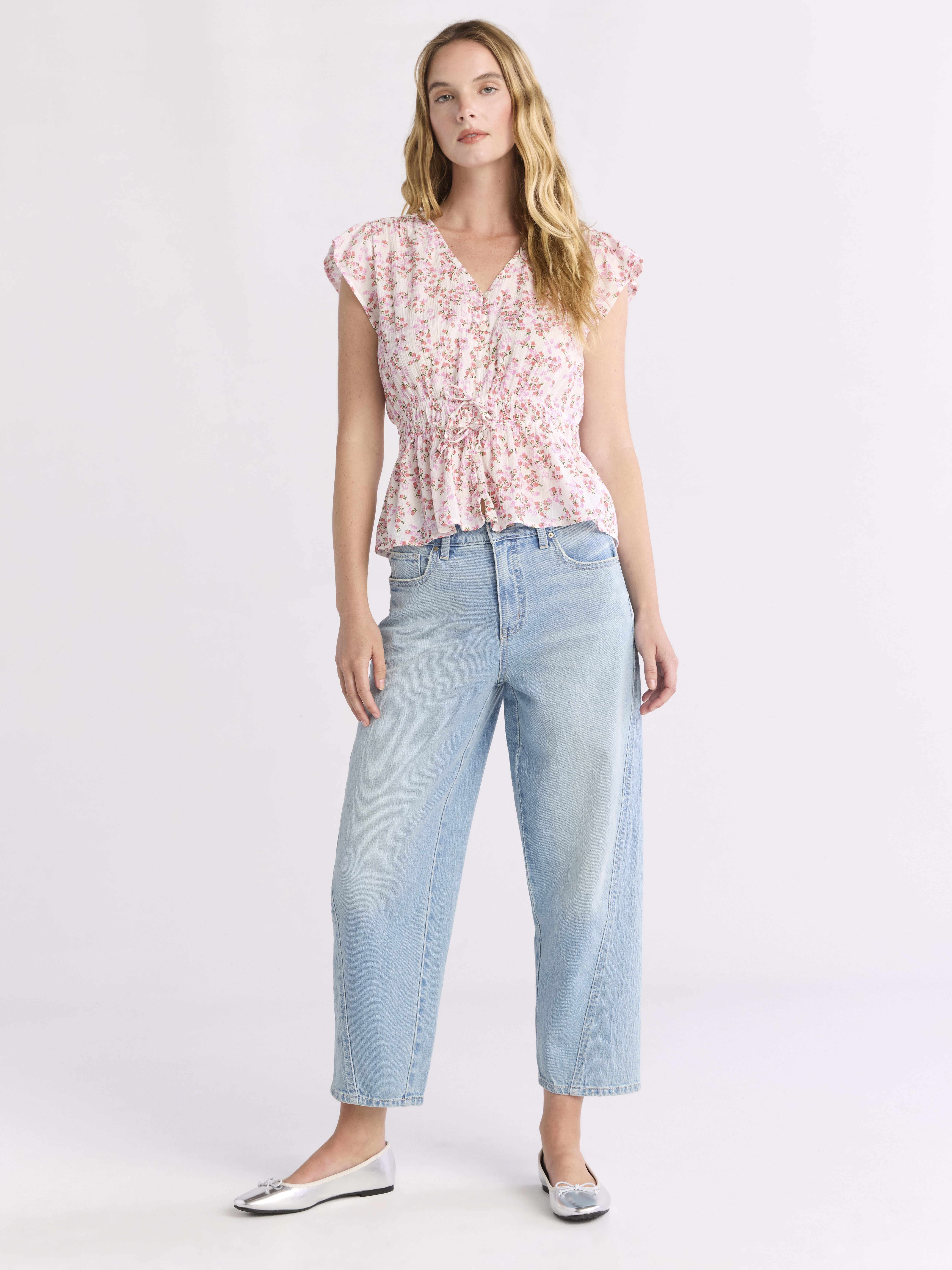 Time And Tru Women's Peplum Top with Flutter Sleeves, Sizes XS-XXXL