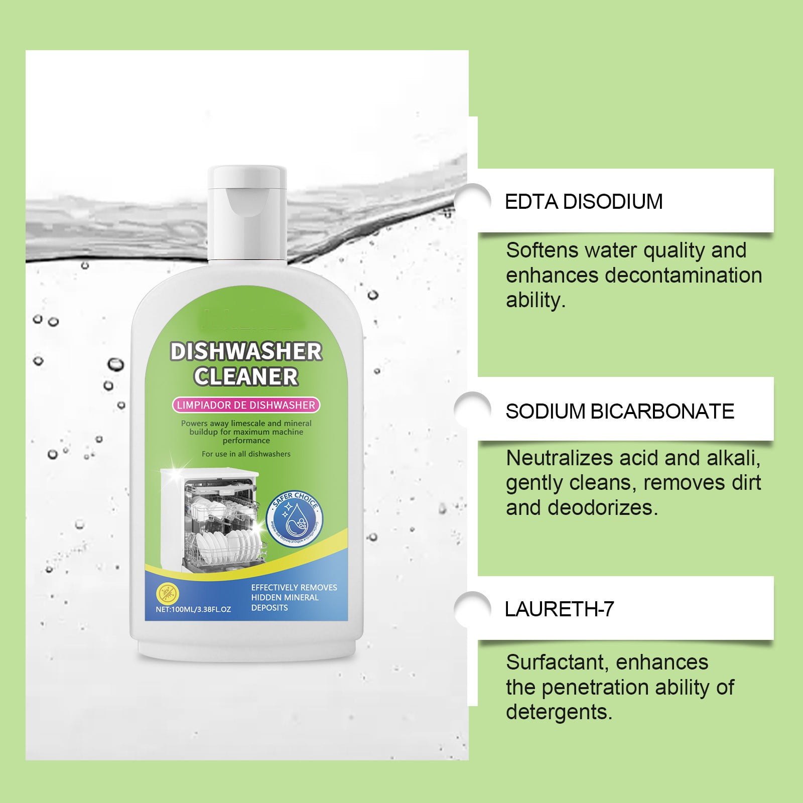 Dishwasher Cleaner,Dishwasher Detergent,Dishwashing Liquid,Kitchen Tableware Cleaner,Remove Grease and Dirt,Stubborn Oil Stains,3.38fl.oz(100ml)