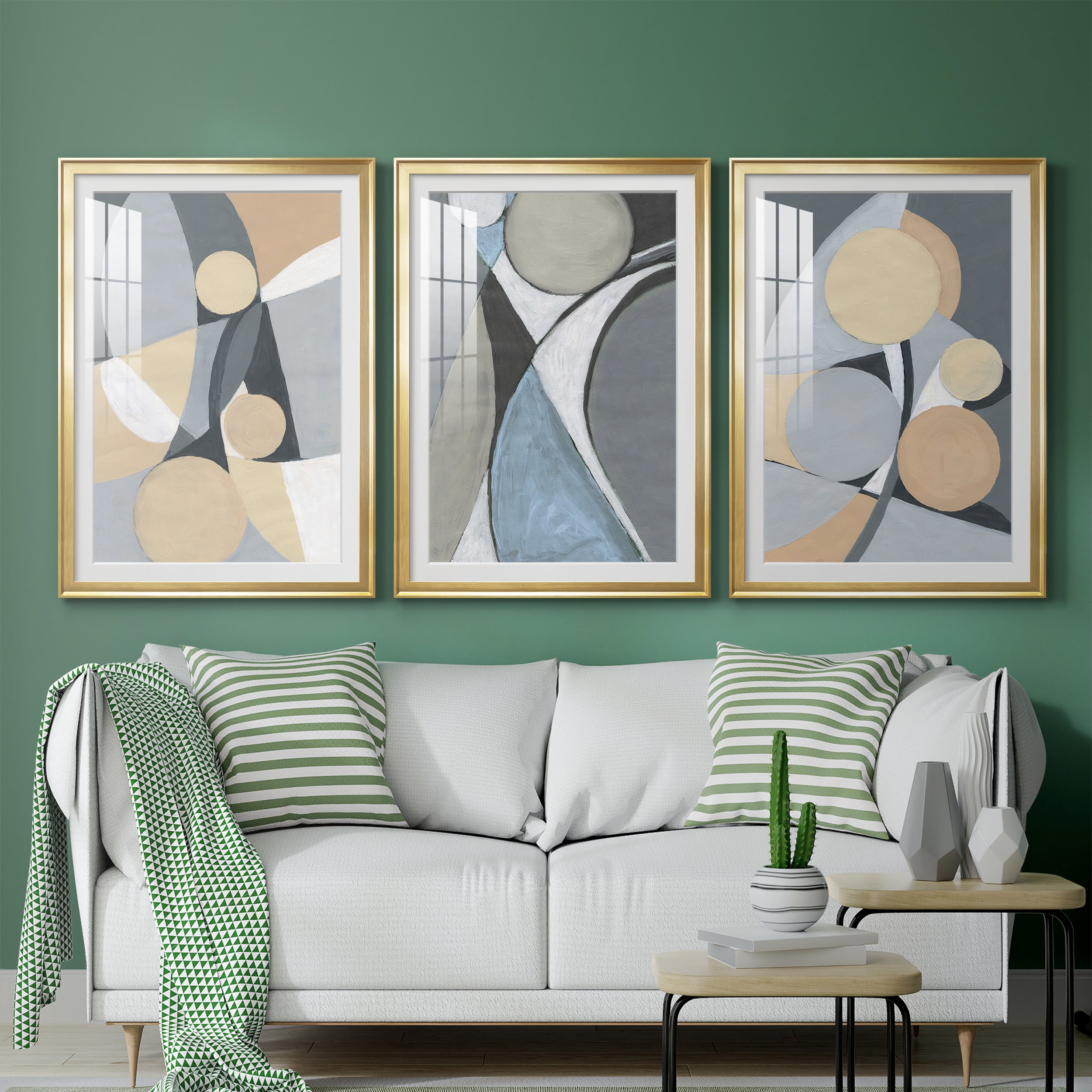 &nbsp;A Soft Jeweled Geometric II Premium Framed Prints Set of 3 - Ready to Hang - 26.5 x 36.5 Each - Gold Frame