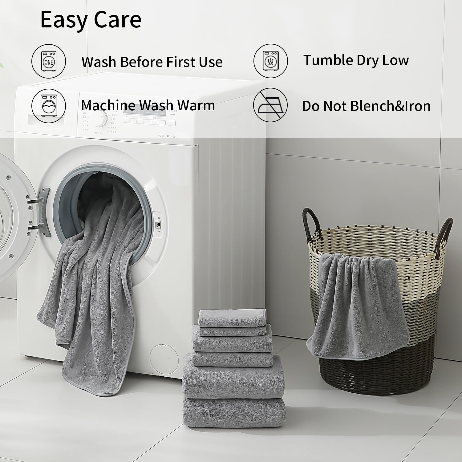 Beartech 6 Pack Bath Towel Set,Microfiber Towel Set,2 Bath Sheet,2 Hand Towel,2 Washcloth,Ultra Soft & Quickly Dry Bathroom Towel Set,Plush Highly Absorbent Shower Towel For Hotel Spa-Dark Gray