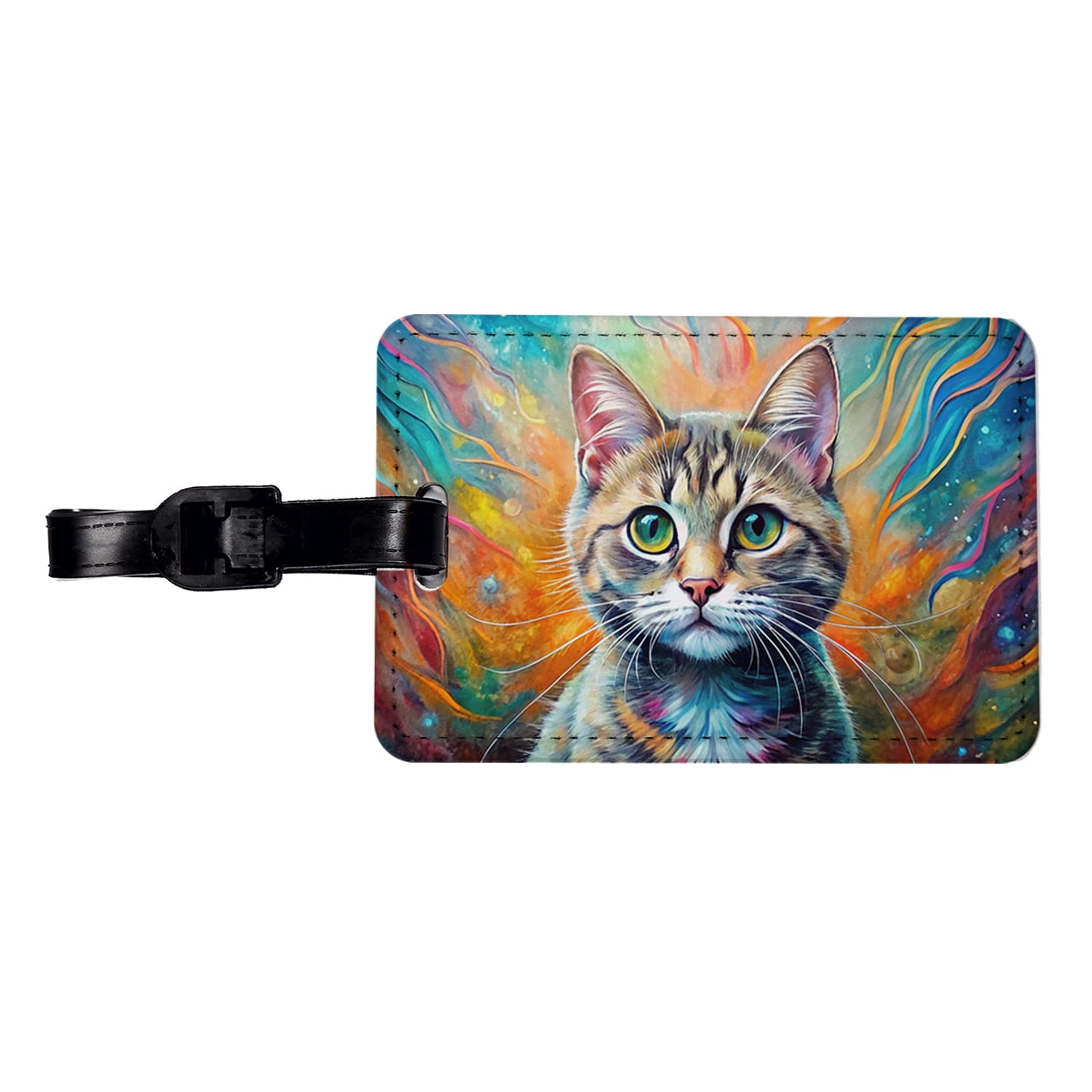 Munchkin Cat Abstract Art Faux Leather Travel Luggage Tag